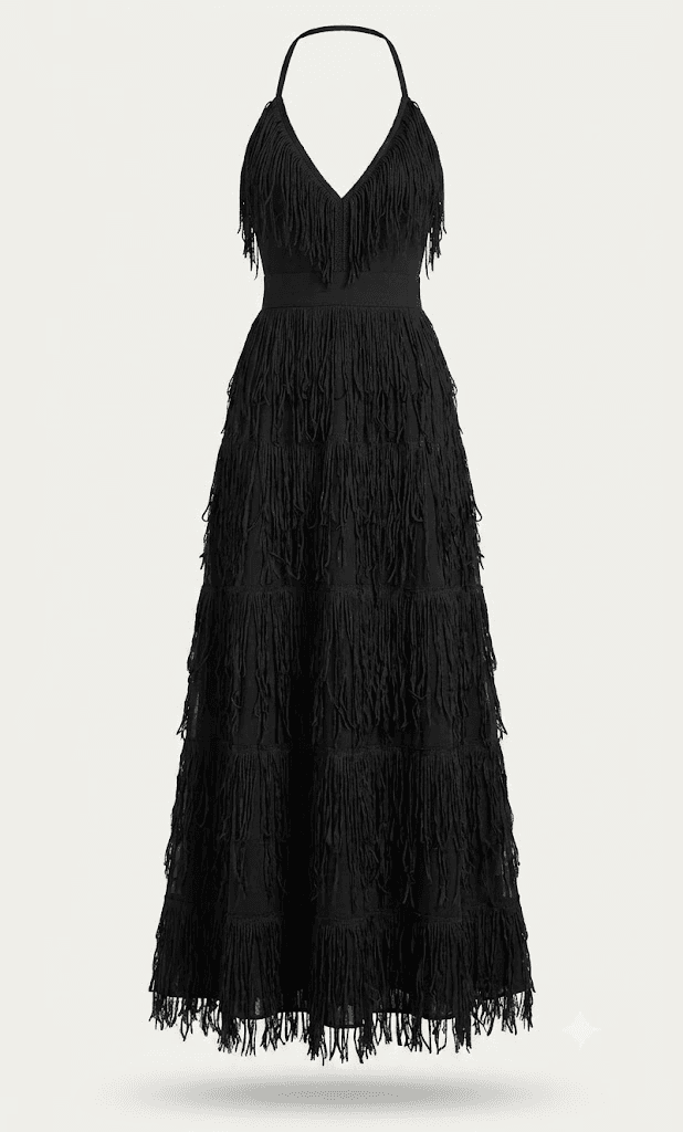 Rochie de Seară Premium Marciano by Guess Black Fringe / Bretele Halter
